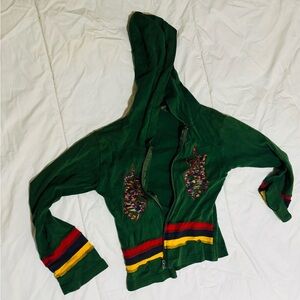 Green Hoodie with Colorful Embroidery Kathmandu vintage Y2K